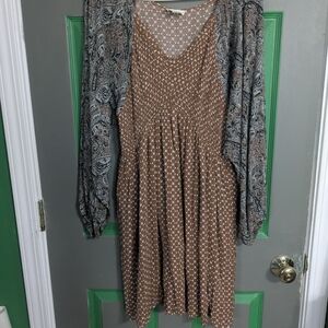 1.4.3. Story by Line Up Tan Pleated Scoop Neck Sundress